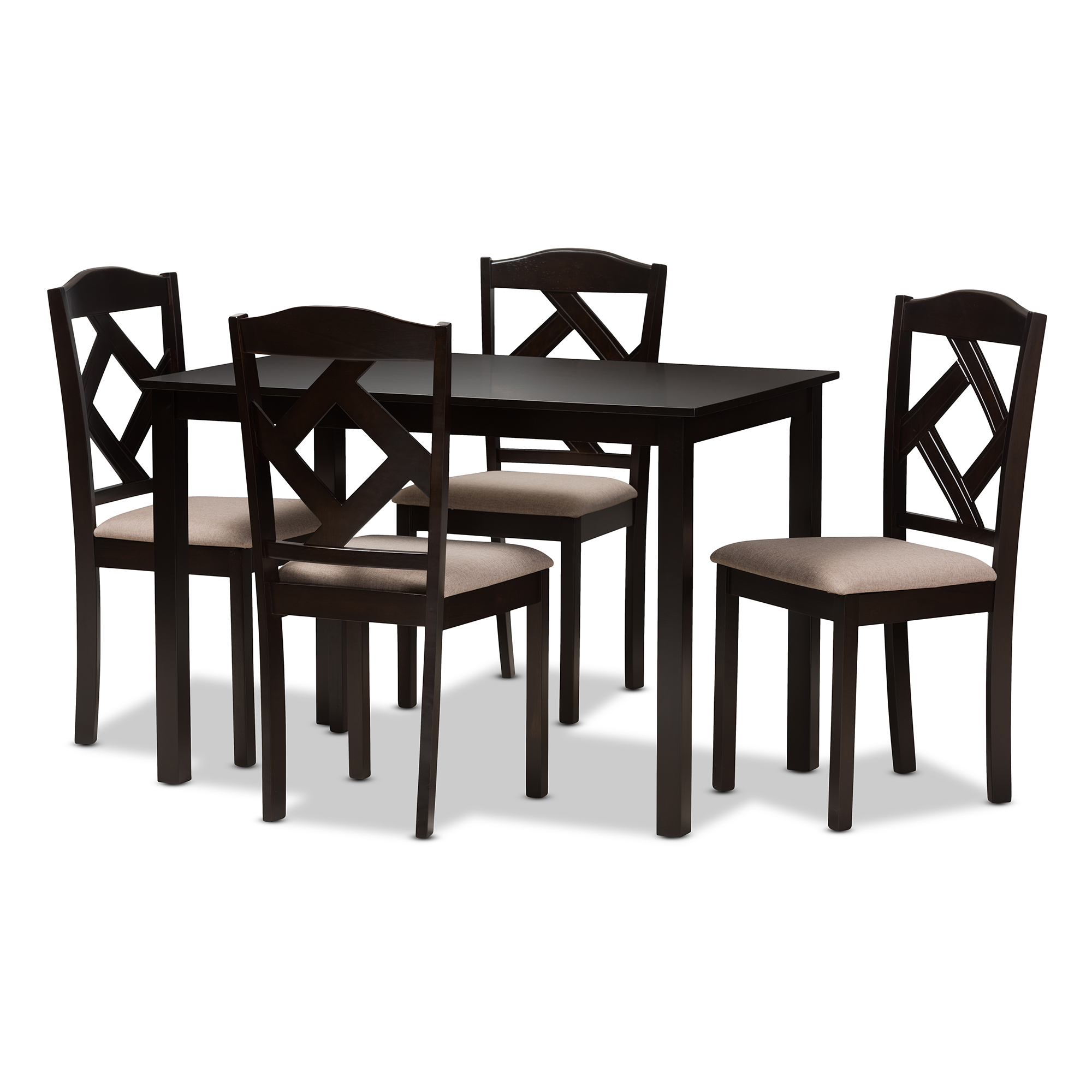 Baxton Studio Ruth Modern and Contemporary Beige Fabric Upholstered and Dark Brown Finished 5-Piece Dining Set